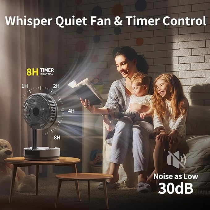 Socool 40000mAh Portable Fan Foldable Battery Rechargeable with 8 Speed & 106H, 90° Osciliating Floor Standing Fan Remote, Desk Fan with 8H Timer & LED Light for Home Outdoor Travel Camping