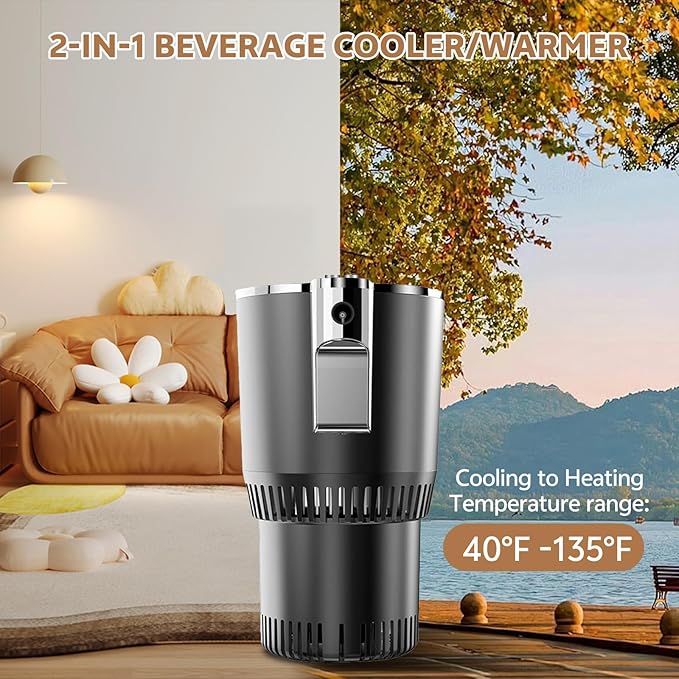 Smart Car Hot and Cold Cup Holder Rapid Heating and Cooling Insulated Electric Beverage Mug for Car Home Office Travel Portable Temperature Control Cup Accessory, Smart Cup for car, Heated Travel Mug