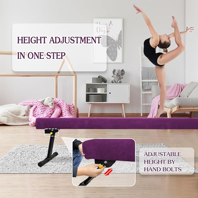 Wesky Adjustable Balance Beam,High and Low Floor Beam Gymnastics Equipment,Professional Gymnastics Beam for Kids Home Training with Foldable Legs