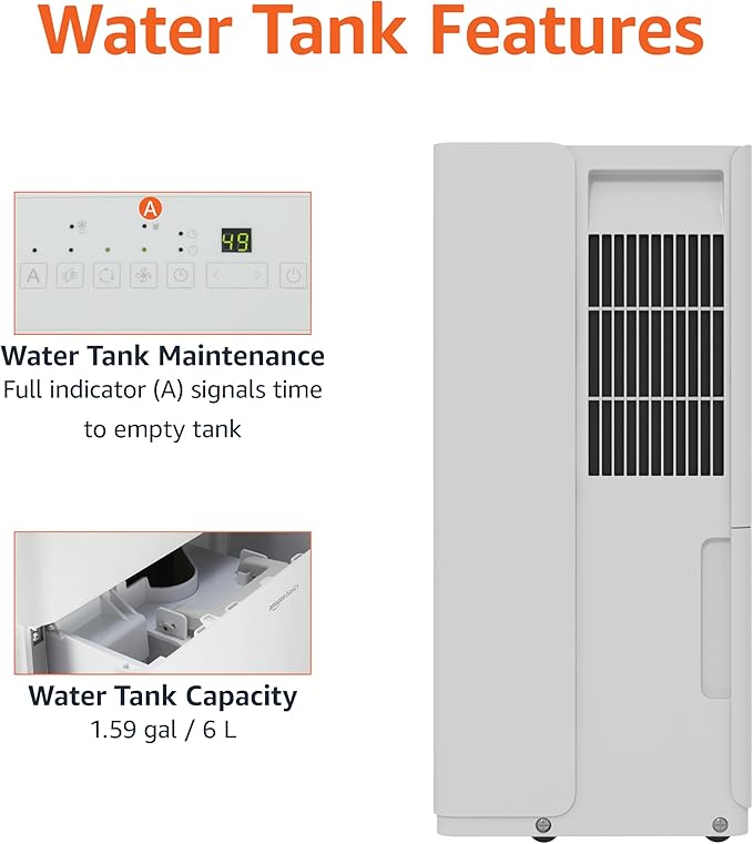 Amazon Basics Dehumidifier with Drain Pump, 50-Pint, Energy Star Certified, for Basement, Bathroom and Other Rooms Up to 4000 SFT, with Timer, auto-defrost, Overflow Protection, White