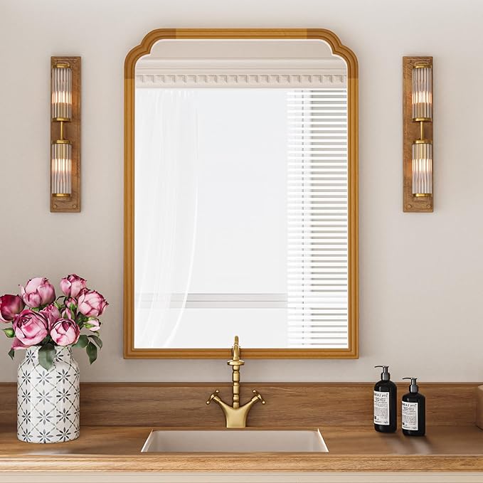 Wood Mirror for Bathroom, 24" x 36" Rustic Bathroom Mirrors for Wall Decorative for Living Room or Bedroom Vanity Mirror (Natural Color)