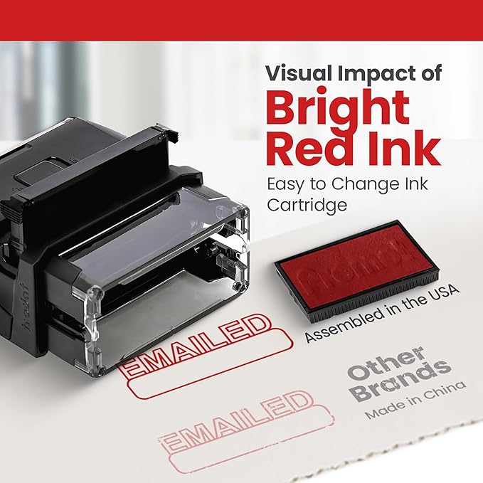 Promot Emailed Self Inking Rubber Stamp - Refillable Stampers for Office - Business, Accounting, Bookkeeping, Coding, Legal, Notary, Work, Ordering, Inventory Stamps - Red Ink
