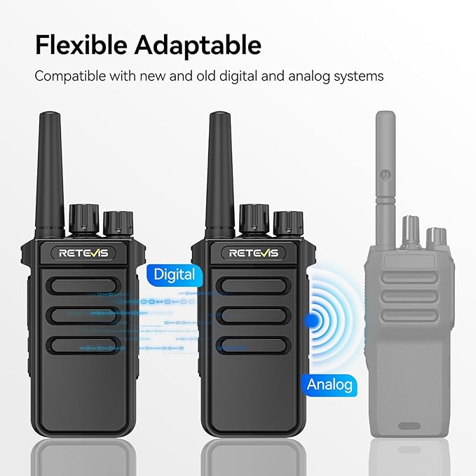 Retevis MateTalk P4 Digital Walkie Talkies with Earpice, Dual Mode, Secure Call, Long Range Waterproof 2 Way Radio for Adults, Rechargeable, Type-C, VOX, DMR Radio for Hotel School Church(2 Pack)