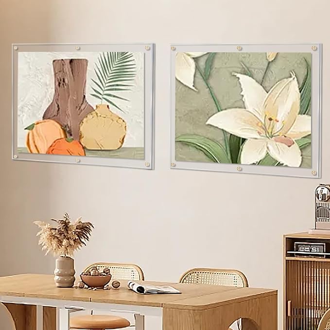 Kalami 3Pack 16x20 Clear Acrylic Wall Mount Picture Frame Self Adhesive, No Drill Holes Floating Frameless Large Photo Frame for Paintings Portrait Landscape Poster or Other Artworks