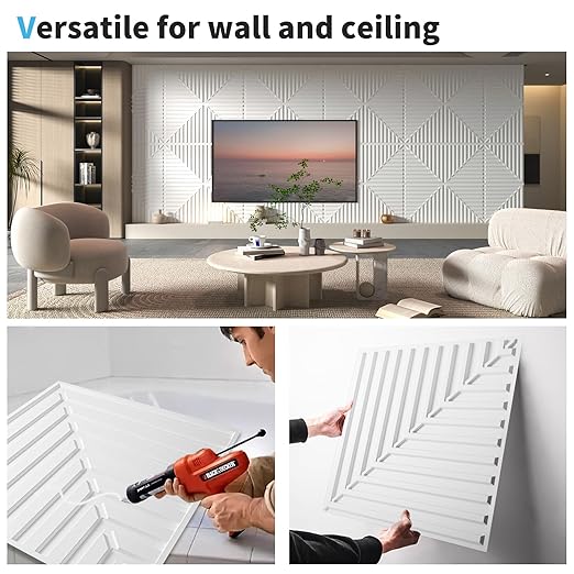Art3d 12-Pack Drop Ceiling Tiles 2x2 FT, PVC 3D Textured Panels for Interior Wall Decor Living Room Bedroom Office, 24x24 Inch, White
