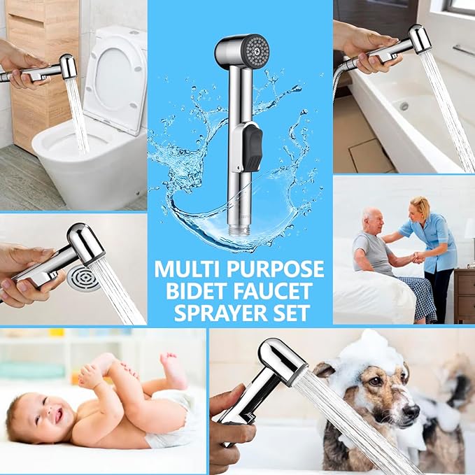 Handheld Bidet Sprayer for Toilet with Adjustable Water Pressure – Feminine Hygiene Shower, Baby Cloth Diaper Washer, Pet Bathing, Easy Installation with Bidet Hose