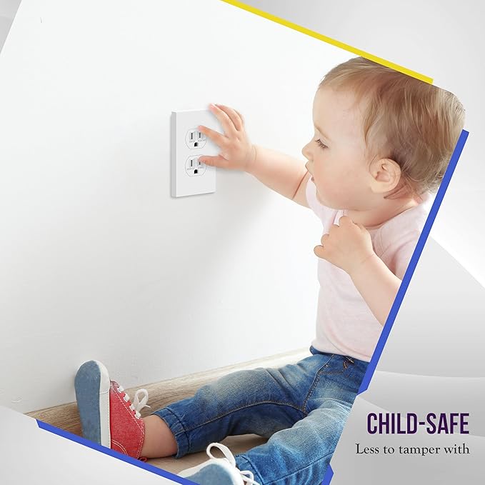 ENERLITES Screwless Duplex Wall Plate, Child Safe Receptacle Outlet Cover, Standard Size, 1-Gang 4.68" x 2.93", Unbreakable Polycarbonate Thermoplastic, UL Listed, SI8821-W, Glossy, White