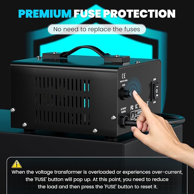 1000W Voltage Converter Transformer(110V to 220V or 220V to 110V) Step Up/Down Converter 110/120 Volt - 220/240 Volt w/US Power Cord,Circuit Breaker Protection, LCD Screen Display