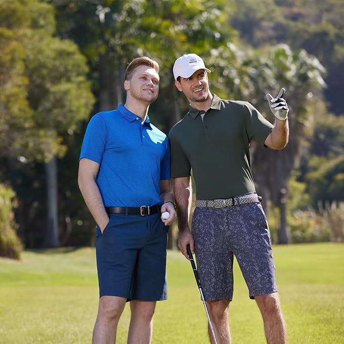 Golf Shirts for Men Dry Fit Short Sleeve Print Performance Moisture Wicking Polo Shirt