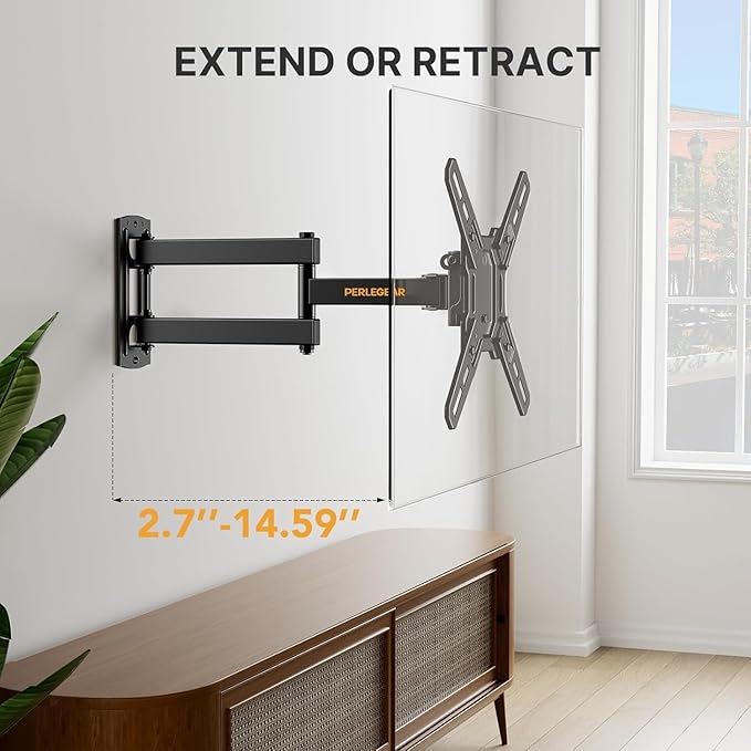 Perlegear Full Motion TV Wall Mount Bracket for Most 13-43 Inch LED LCD Flat Curved Screen TVs & Monitors, Swivel Tilt Extension with Articulating Arms, Max VESA 200x200mm up to 44lbs