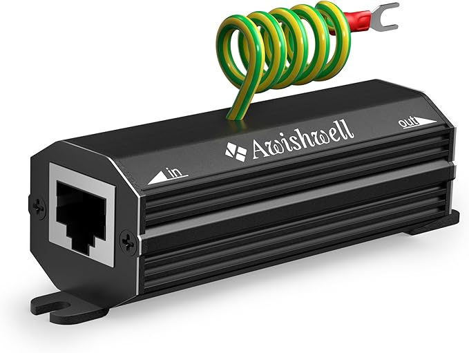 Awishwell Ethernet Surge Protector Gigabit, 10 Pack PoE++ RJ45 Surge Protector 1000Mbps, 20KA Metal Shielded Lightning Arrestor LAN Network CAT5/CAT6 Thunder Arrestor-Mounting Flange