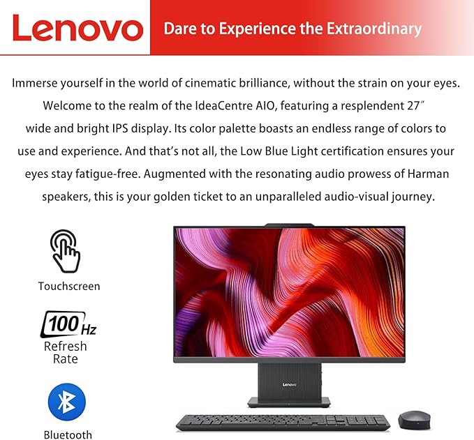 Lenovo IdeaCentre Business All-in-One, 27" FHD Touchscreen 100Hz, AMD Ryzen 5 7535HS, 32GB DDR5 RAM, 1TB SSD, Webcam, Wireless KB & Mouse, Windows 11 Home, Bundle with Adata 64GB USB Flash Drive