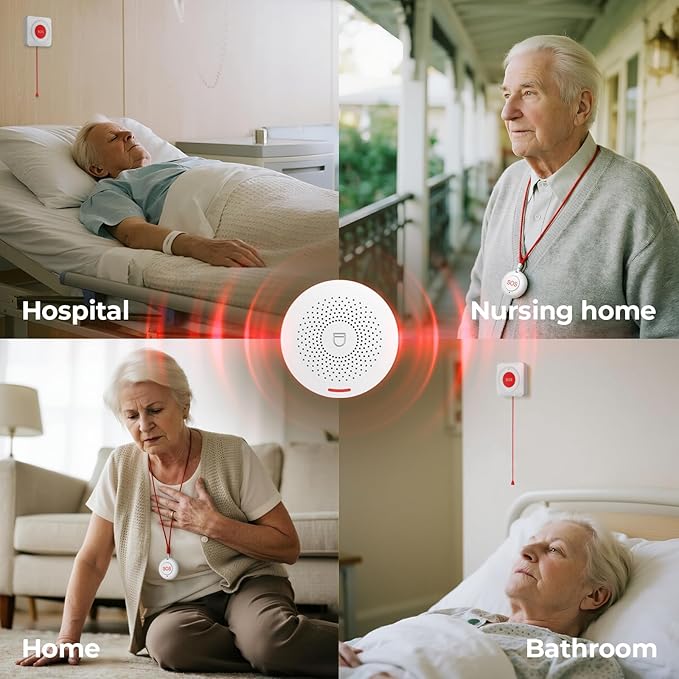 Hapippofa Caregiver Call Button Wireless Call Button for Elderly at Home,WiFi Panic Button,Life Alert Systems for Seniors No Monthly Fee (whiter2)