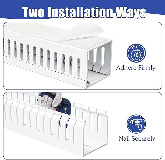 ZhiYo 2 x 2in Professional Server Rack Cable Management Raceway, 99in (6X L16.5in) Cable Raceway Kit, Electrically Safe PVC Open Slot Wire Raceway for Under Desk/Computer/Network Cords, White