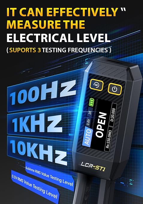 FNRSI Upgraded Version LCR-ST1 Mini Smart LCR Meter, SMD Tester, ESR Meter - 100Hz, 1kHz, and 10kHz Resistance Capacitance Inductance Continuity Diodes Measurement Tool