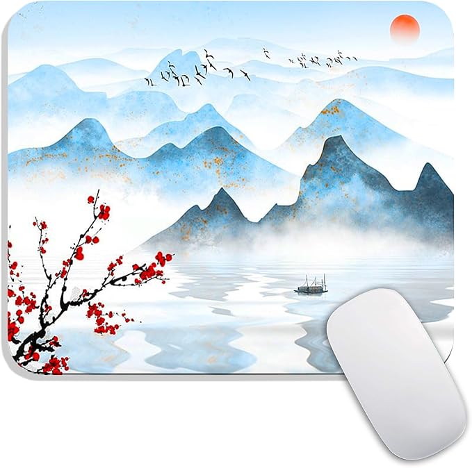 Armanza Square Mouse Pad Ink Painting Landscape, Personalized Premium-Textured Custom Mouse Mat Design, Washable Mousepad Cloth, Non-Slip Rubber Base Computer Mouse Pads for Wireless Mouse