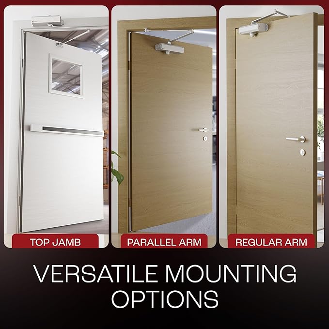 PrimeWare DC-600 Automatic Adjustable Door Closers for Home | Soft Close, No Slam | Residential and Commercial Door Closer | Level 1-6 | for Doors Weighing 30-300 lbs | Hydraulic Door Spring - Nickel