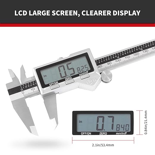 Unipec 8 Inch/ 200mm IP54 Grade Stainless Steel Digital Caliper & Stainless Steel Rule, Inch/Millimeter/Fraction Conversion, Large LCD Screen