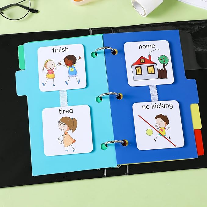 Ctosree 246 Pcs Communication Book Small Tools for Visual Schedule Picture Cards Include 3 Ring Binder Dividers 100 Adhesive Labels 5 Card Dividers for Kids ADHD(Mixed Color)