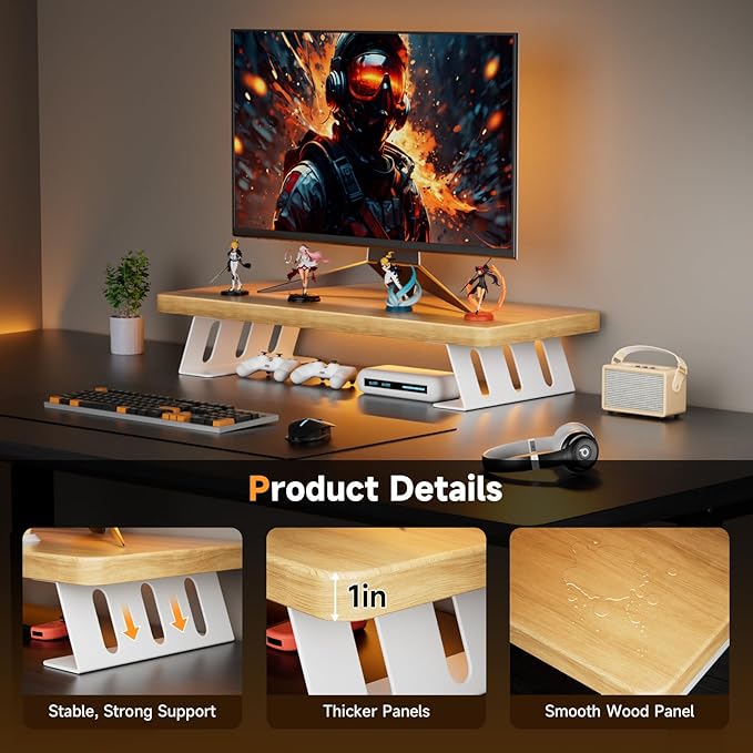 NestNeat Monitor Stand - 24 Inch Wood Monitor Stand Riser, 220 Pounds Load Capacity Desk Monitor Riser for Laptop/PC/Printer, Desktop Stands Organizer for Home Office