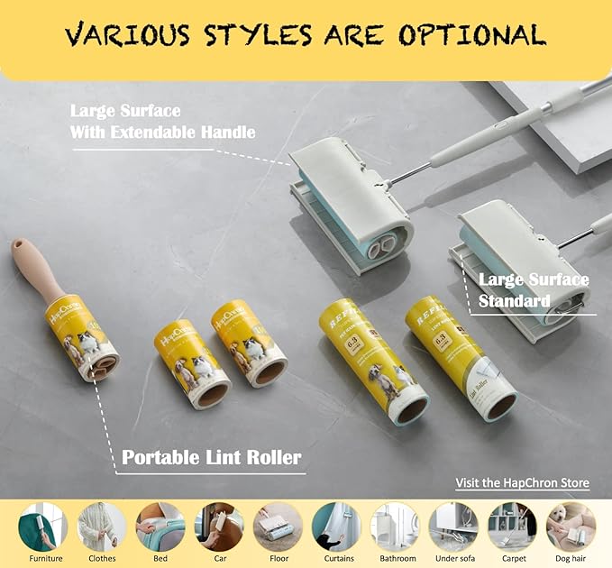 HapChron Extra Sticky Lint Roller Refills Only, Total 800 Easy Tear Sheets, Fits Most 3.9"-4" Standard Size Lint Roller with Inner Diameter at 1.5", Works Great On Pet Hair(Pack of 8)