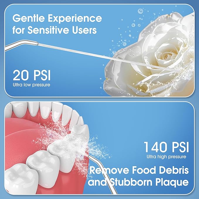 Water Flosser, Rechargeable 300ML IPX7 Waterproof Cordless Portable Oral Irrigator with 4 Modes & 6 Replaceable Jet Tips-Professional Flossing Cleaner for Daily Home Use,Travel,Gums,Braces Care-White