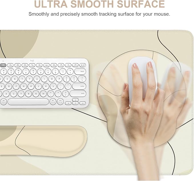 iCasso Large Gaming Mouse Pad Wrist Support Set, Desk Mat, 4in1 XXL Mousepad + Keyboard Wrist Rest+Mouse Wrist Rest+Coaster Set with Ergonomic Design for Home Office Table Computer-Brown Art