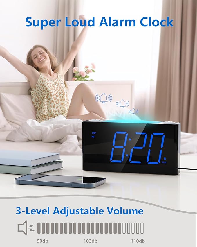 Digital Alarm Clock for Bedroom - 7 Color Night Light, USB and Type-C Charger,7.5" Large Number Screen & Dimmer,12/24H,Battery Backup,Easy Loud Electric Alarm Clock for Heavy Sleeper,Boy&Girl Kid Teen