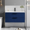 eclife 36" Bathroom Vanities Cabinet with Sink Combo, Wall Mounted Floating Cabinet W/Decor Line, Soft-Close System, 2 Extra Big Drawers, Matte Black Faucet, Navy Blue