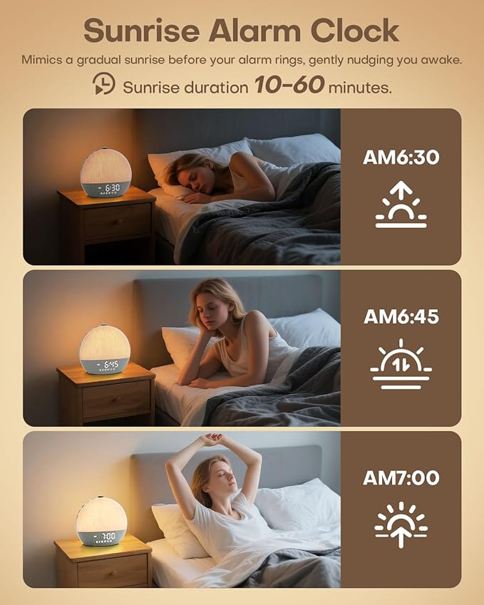 Zelaclock Sunrise Alarm Clock, White Noise Sound Machine, Sunlight Alarm Clocks for Bedrooms, 9 Natural Wake Up RGB Night Light, 30 Soothing Sounds for Heavy Sleepers, Baby, Kids, Adults