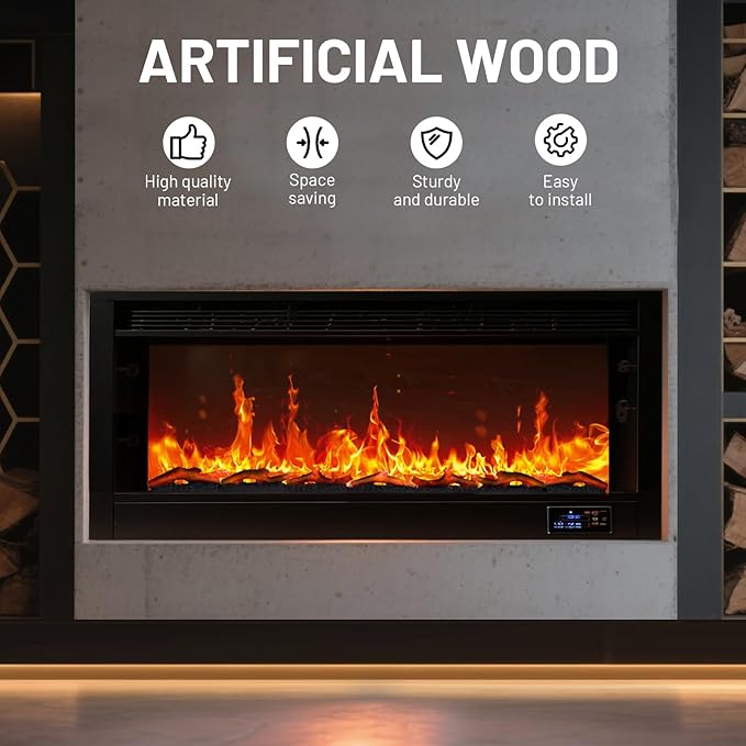 Electric Fireplace Wall Fireplace Recessed 3 Log Flame Colors Electric Fireplace Synthetic Resin Decoration Transparent Logs Flame for 68 inch Indoor Electric Fireplaces 7Pieces