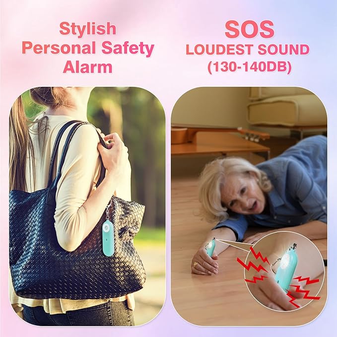 MtMinn Personal Safety Alarm for Women - 2 Pack 130dB Self Defense Keychains Siren Whistle & LED Strobe Light - Emergency Security Safe Protection Devices for Kids Elderly