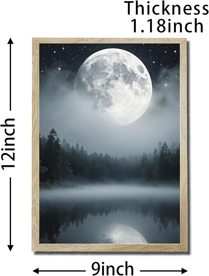 URVIP LED Glowing Photo Frame, 3D Starry-Sky Moon Lake Misty Forest Wall Art, 9x12 Inches Dimmable Light Up Light Painting for Bedroom, Unique Aesthetic Decor, Great Birthday Gift for Women Men
