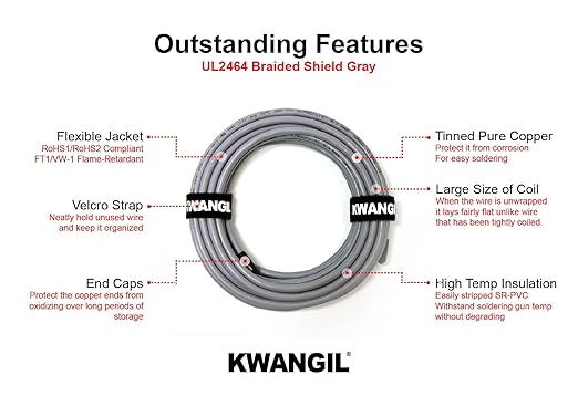 KWANGIL 4C 14AWG AMESB Shielded Cable Wire (UL2464) - Flexible Str TC, PVC Ins, OS+Drain+TC BRD, PVC JKT for CNC Machine, Stepper Motor, VFD Spindle (Gray 50FT)