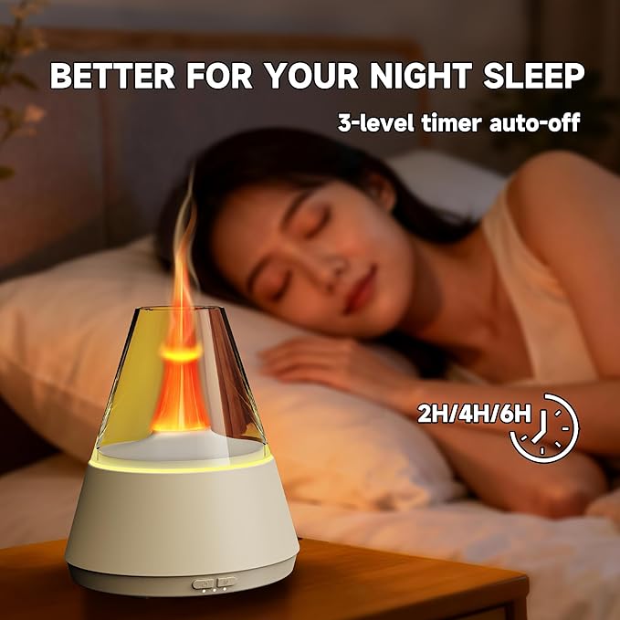 Essential Oil Diffuser, 7 Colors Flame Effect Aroma Humidifier with Timer, Ultrasonic Aromatherapy Diffuser for Home, Office, Bedroom, Yoga (White)