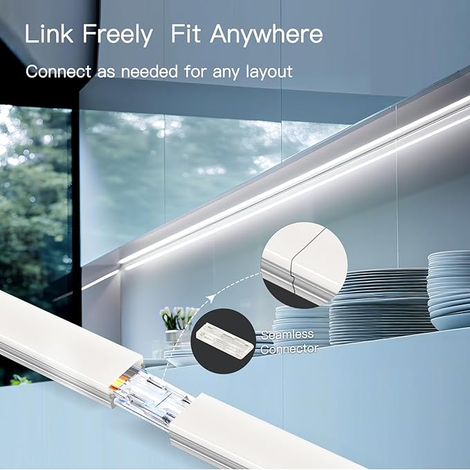 V4light 12'' Aluminum Under Cabinet LED Lights, 6-Pack Ultra-Slim Bars, Plug-in & Wired Touch Dimmer, Adjustable 2700K-6500K Color Temp, Seamless Linkable, Easy Install for Kitchen/Closet/Shelf