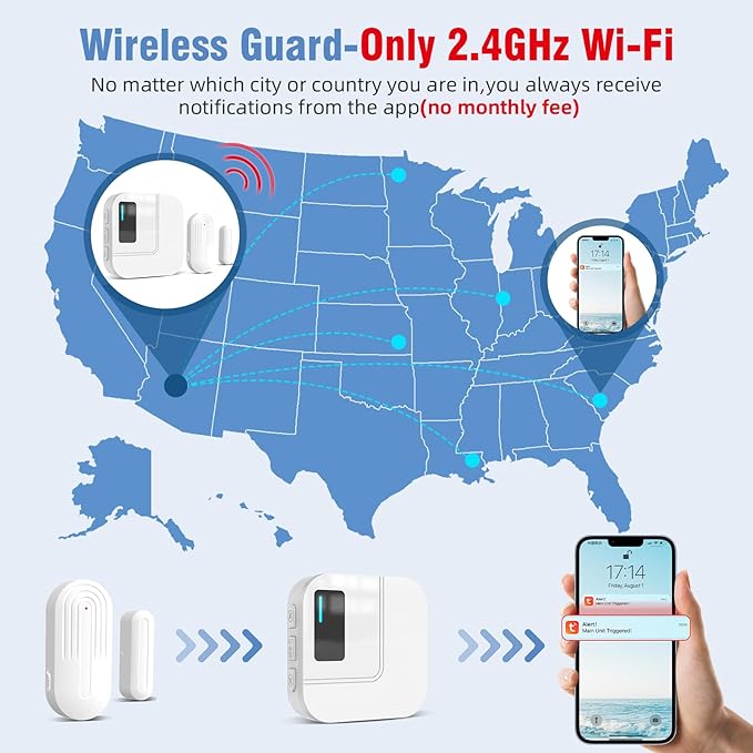 Door Chime,Sanjie WiFi Door Sensor Open Chime When Entering for Business/Home/Store/Office Alert Your Phone,Alarms for Kids Safety,500 FT Range,20 Ringtones ,4 Sensors 1 Receiver