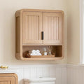 Modern Farmhouse Bathroom Wall Cabinet, Oak Finish Medicine Cabinet with Soft-Close Doors, Wall Mounted Storage Organizer with Rounded Edges for Kitchen, Laundry Room, Entryway