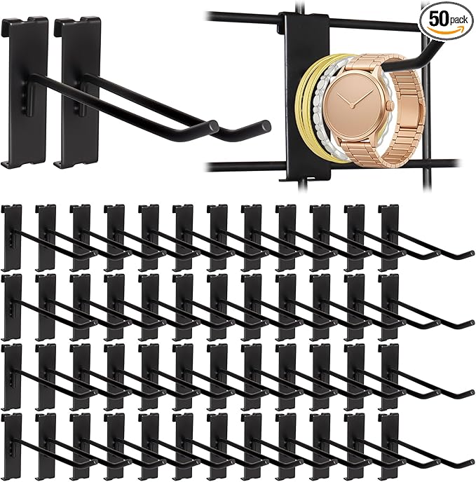 Alffun 50 Pack Gridwall Hooks, 6 Inch Metal Display Hanging Hooks, Heavy Duty Grid Wall Panels Accessories for Retail, Craft Shows, Garage Storage, and Home Organization, Black