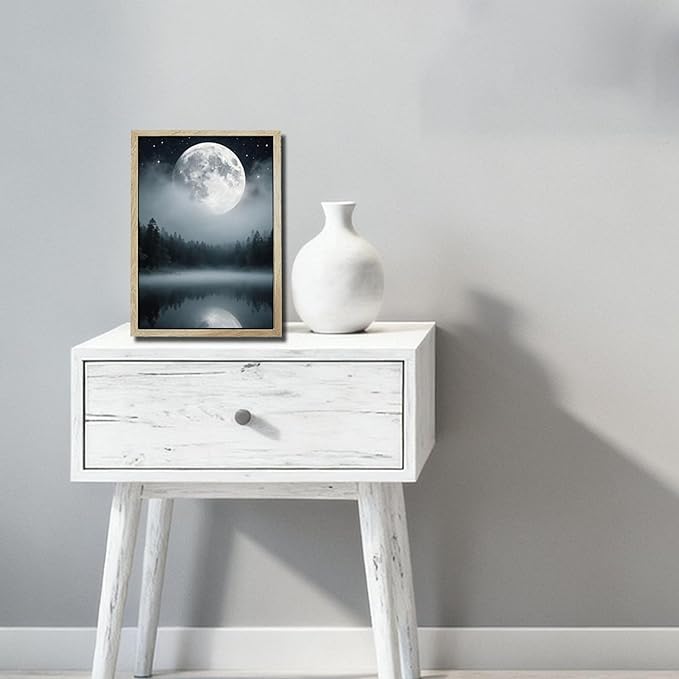URVIP LED Glowing Photo Frame, 3D Starry-Sky Moon Lake Misty Forest Wall Art, 9x12 Inches Dimmable Light Up Light Painting for Bedroom, Unique Aesthetic Decor, Great Birthday Gift for Women Men