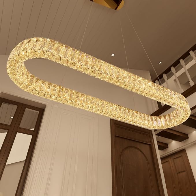 HAIXIANG Crystal 59 Inch Long Chandelier Modern Dimmable LED Chandeliers by HAIXIANG