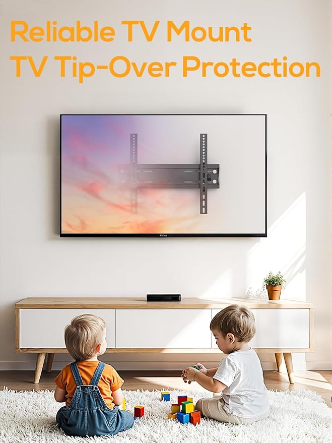 IWORKBOARD 43 50 55 inch Fixed Low Profile TV Wall Mount for 24-65 inch LED/LCD & Flat/Curved TVs, Universal Wall Mount Bracket with Safe Lock, Max VESA 400x400mm, up to 99Lbs & 16 '' Stud