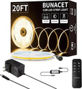 BUNACET COB LED Strip Lights, Bright COB LED Lights 20ft LED 3000K Cool White Dimmable LED with RF Remote Under Cabinet Lighting for Bedroom Counter Kitchen