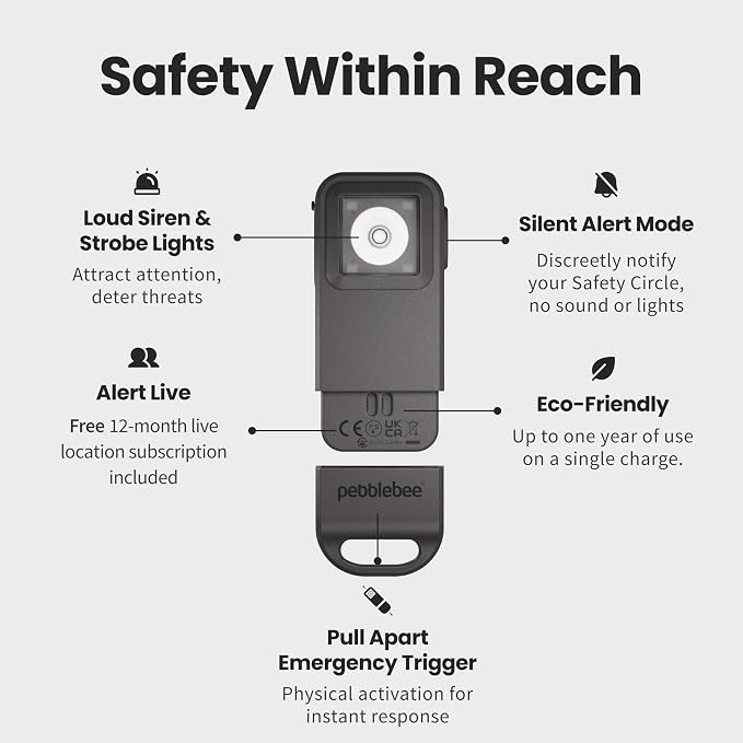 Pebblebee Halo Personal Safety Alarm | Loud Siren & Strobe Lights - Image 3