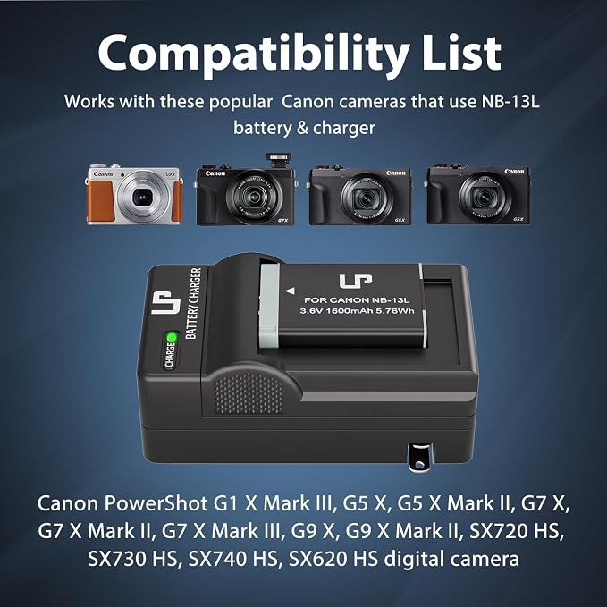 LP NB-13L Battery and Charger, 1600mAh Battery Compatible - Image 4