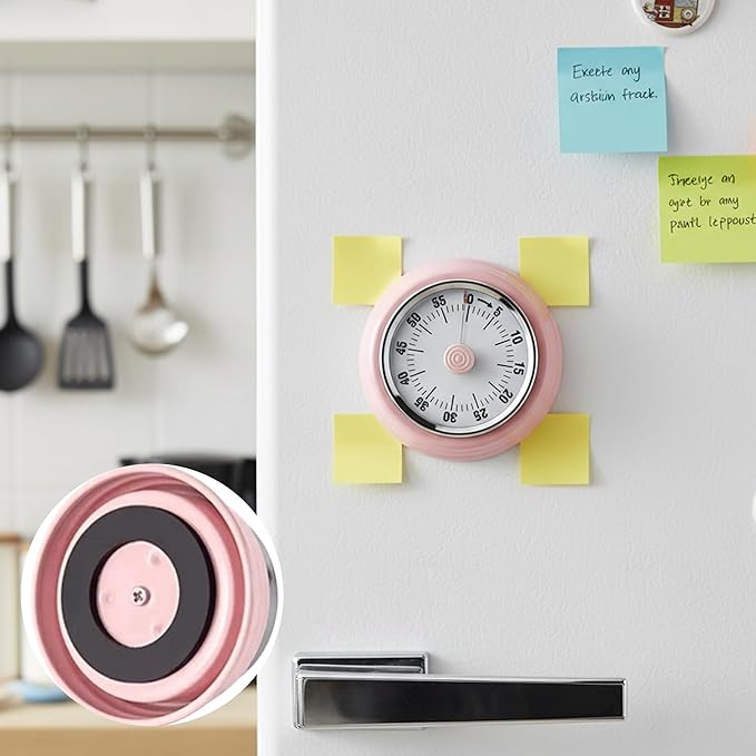 KwonfaiDelil 60-Minute Magnetic Visual Timer, Silent Operation and No Battery Needed, Time Management Tools for Kitchen, Homeschool Desk, Office Meetings & Home Learning Timer (Pink)