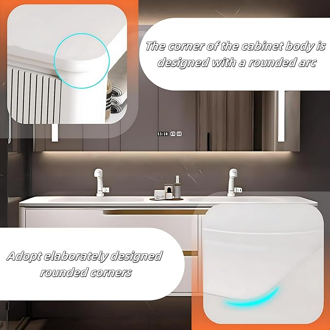 Bathroom Vanity with Double Sink - Smart Defogging Mirror & LED Lights on Both Sides, Floating Bath Sink Cabinet | 2 Drawers, Wave Shaped Panel (White, 80IN)