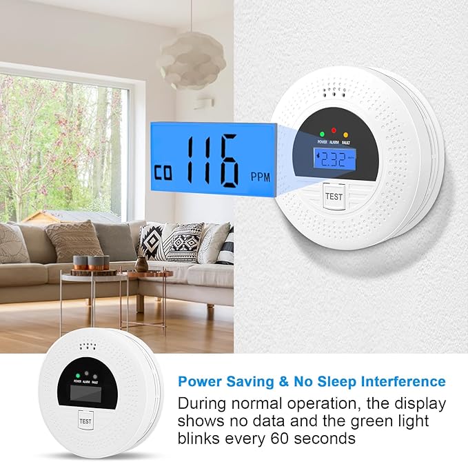 Combination Smoke and CO Detector with Battery Operated, Test Button, LCD Display
