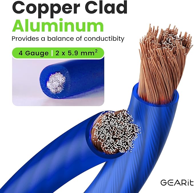 GEARit 4 Gauge Wire (25ft - Blue Translucent) Copper Clad Aluminum CCA - Primary Automotive Wire Power/Ground, Battery Cable, Car Audio Speaker, RV Trailer, Amp, Electrical 4ga AWG 25 Feet