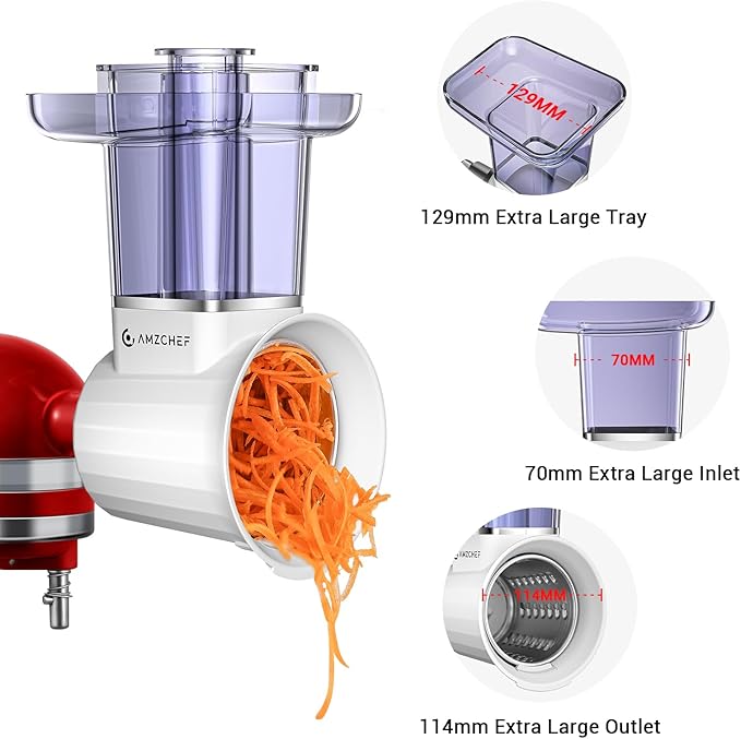 Slicer & Shredder Attachment for Kitchen Aid Stand Mixers, with 2.8IN Large Feed Chute, Oversized Cheese Grater Accessories with 4 Food Grade Blades, 304 Stainsless Steel, Dishwasher Safe